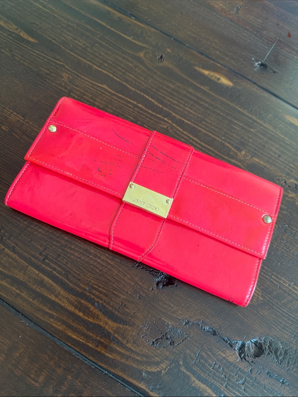 Jimmy Choo Hot Pink Patent Leather Clutch , gold hardware